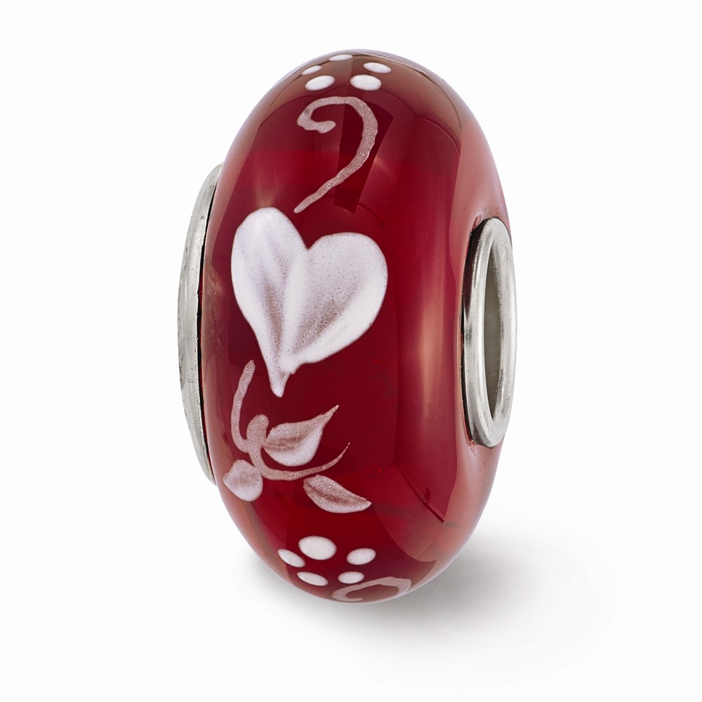 Qrs3598 Sterling Silver Reflections Red Hand Painted Hearts Desire Fenton Glass Bead
