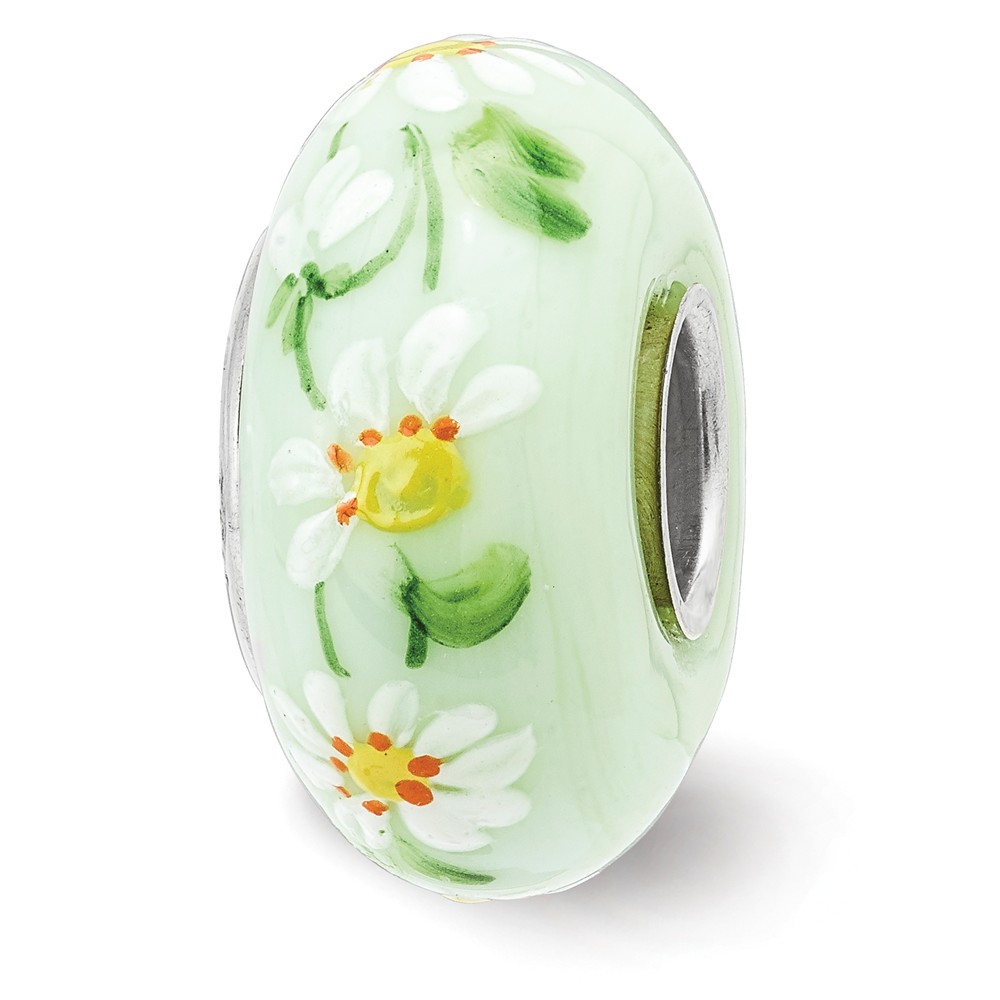 Qrs3913apr Sterling Silver Reflections Hand Painted Daisies April Fenton Glass Bead