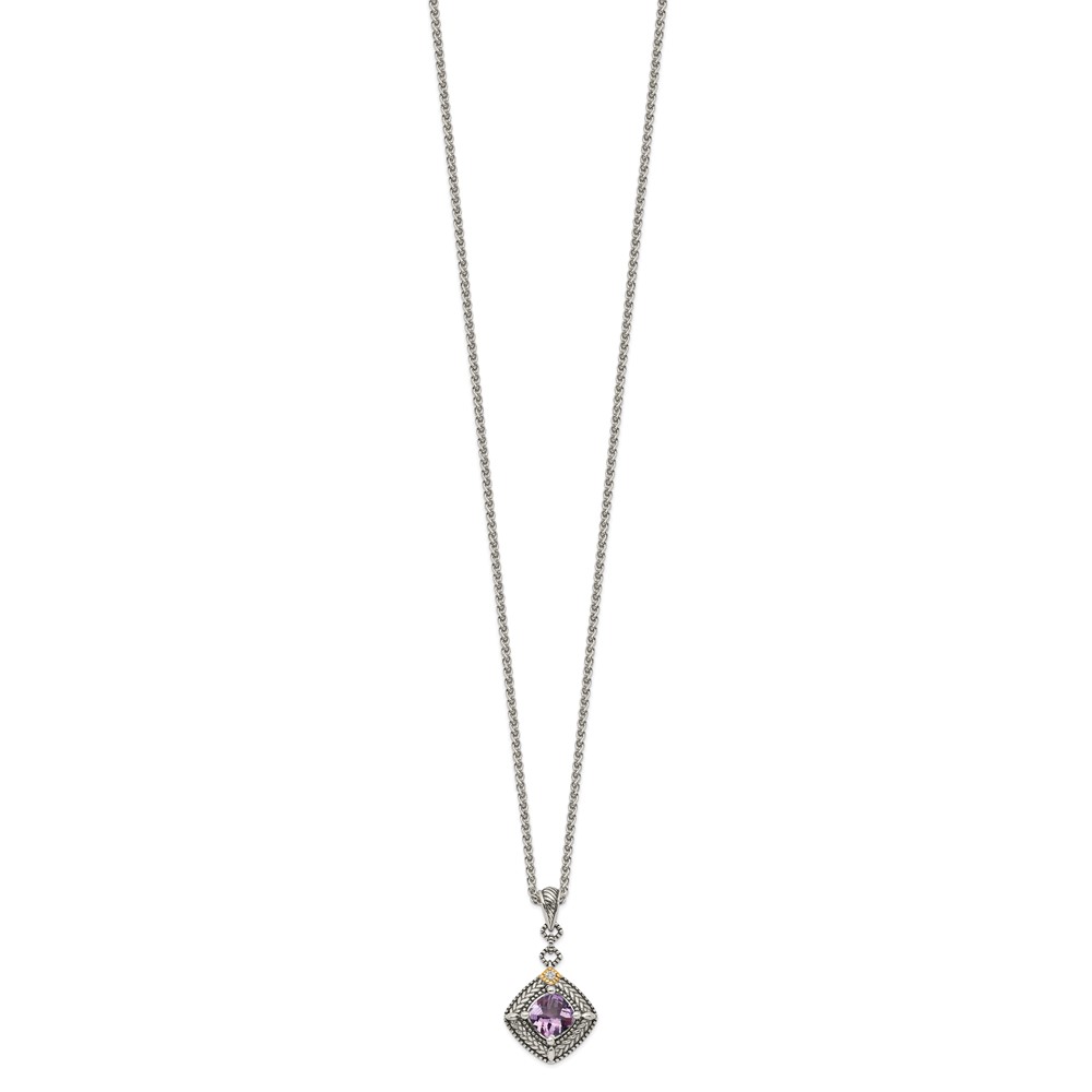 Picture of Finest Gold Sterling Silver with 14K Accent Amethyst &amp; Diamond Dangle Necklace