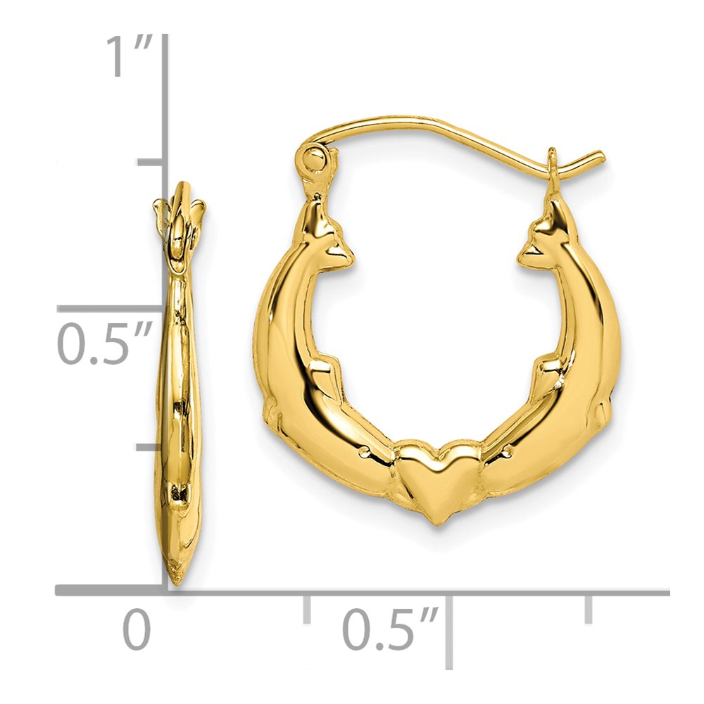 Picture of Finest Gold 10K Yellow Gold Dolphin Heart Hollow Hoop Earrings