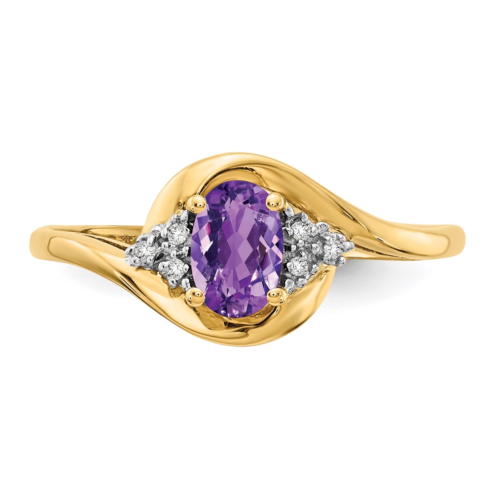 Picture of Finest Gold  14K Yellow Gold Amethyst &amp; Diamond Ring - Size 7