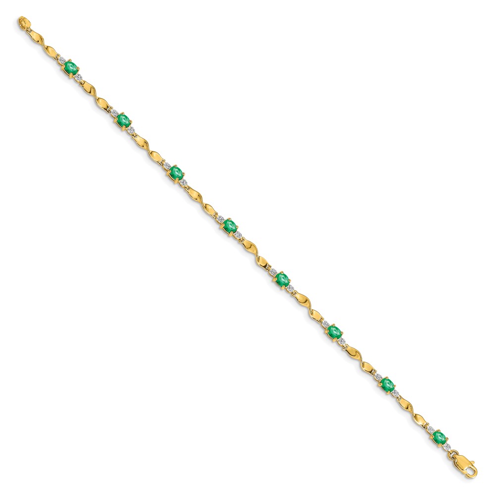 Picture of Finest Gold 14K Yellow Gold Diamond &amp; Oval Emerald Bracelet