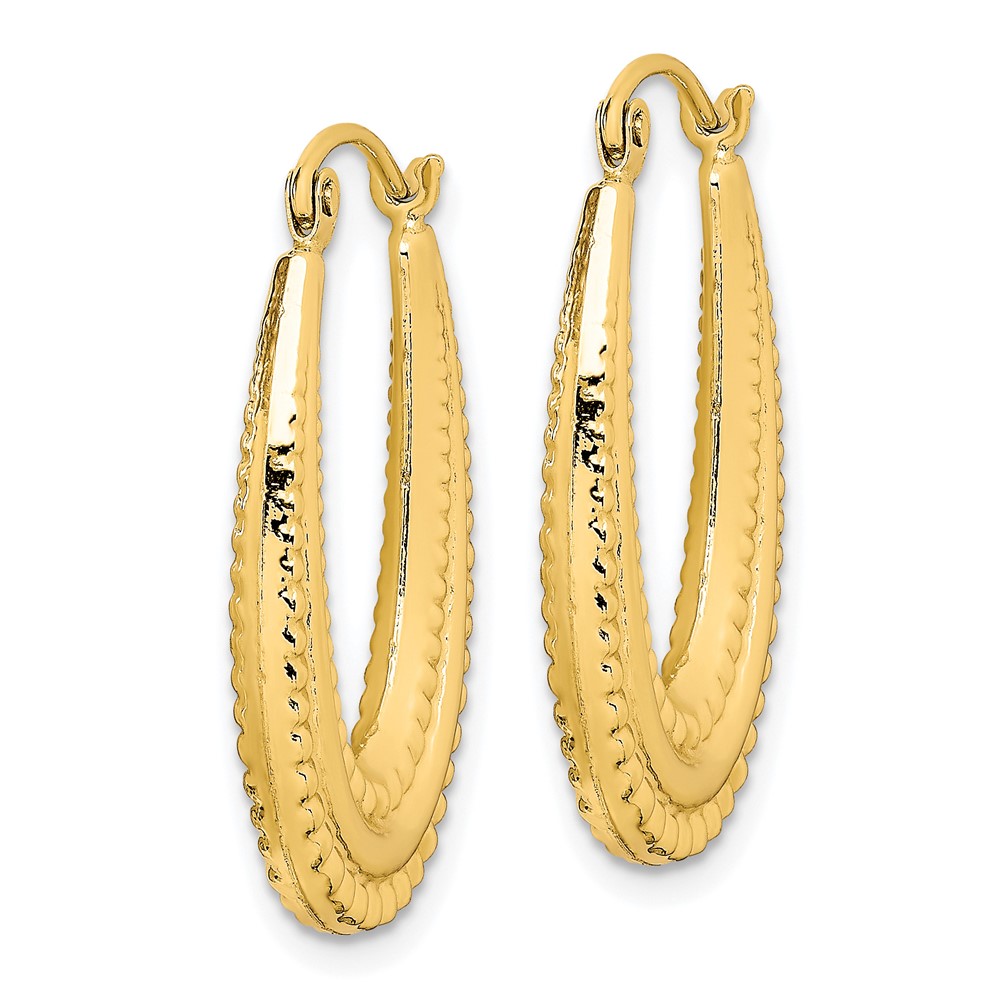 Picture of Finest Gold 10K Yellow Gold Textured Oval Hollow Hoop Earrings