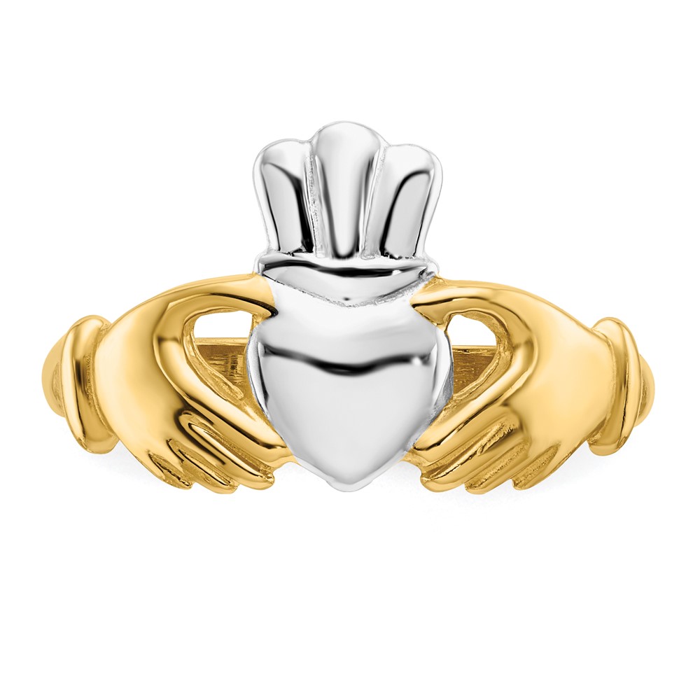 Picture of Finest Gold 14K Polished &amp; Rhodium Claddagh Ring&#44; Size 6.5