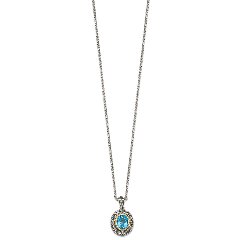Picture of Finest Gold Sterling Silver with 14K Accent Light Swiss Blue Topaz Oval Necklace