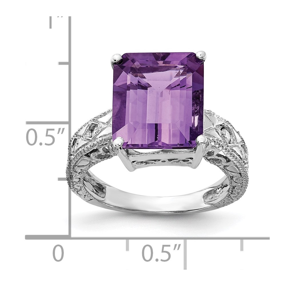 Picture of Finest Gold 12 x 10 mm 14K White Gold Emerald Cut Amethyst AA Diamond Ring - Size 6