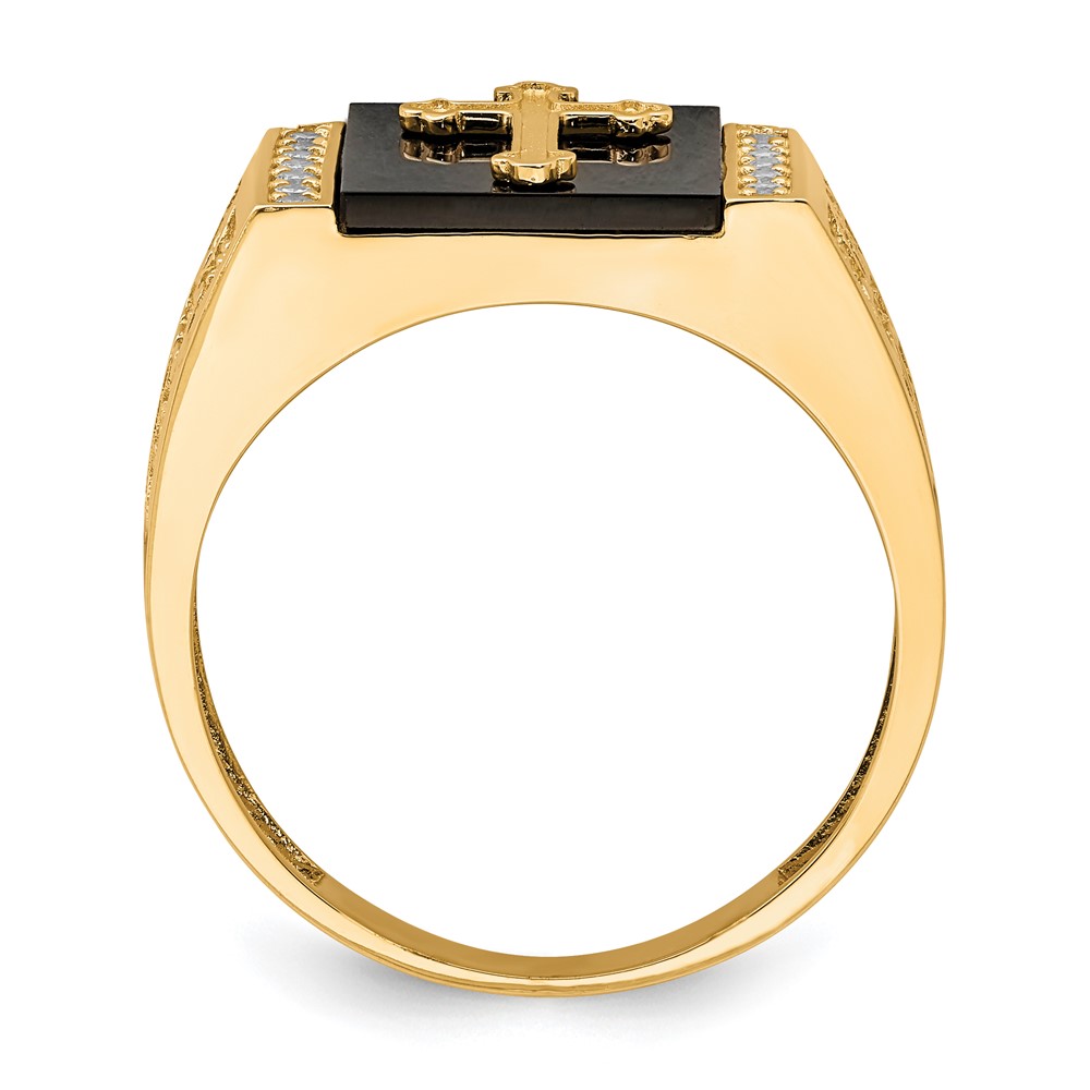 Picture of Finest Gold 10K Yellow Gold CZ &amp; Onyx Cross Mens Ring - Size 10