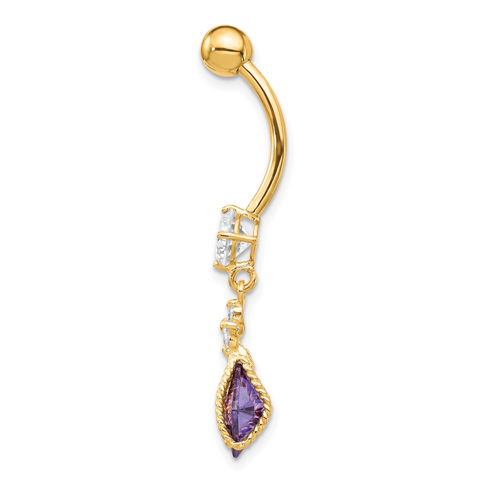 Picture of Finest Gold 10K Yellow Gold Square Amethyst CZ Belly Dangle