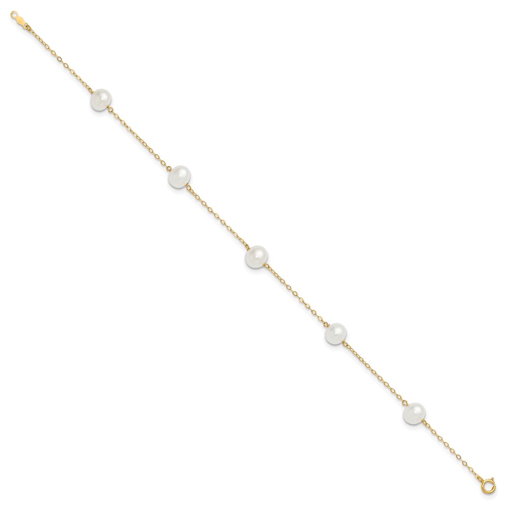 Picture of Finest Gold 9 in. 7-8 mm 14K White Near Round FW Cultured Pearl 5-Station Anklet