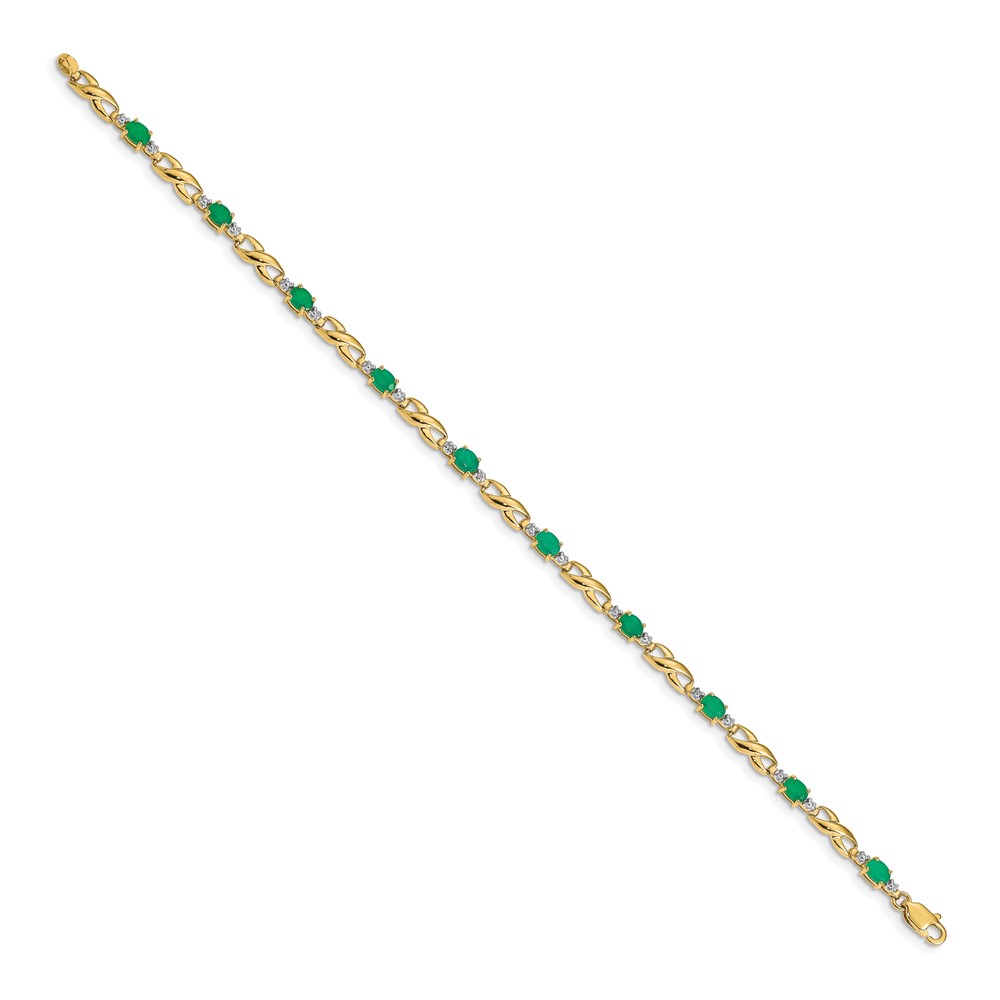 Picture of Finest Gold 7.25 in. 14K Diamond &amp; Oval Emerald Bracelet&#44; Yellow