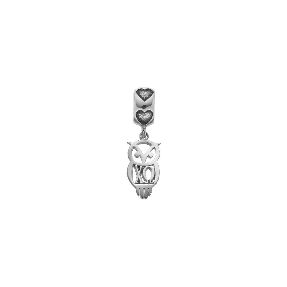 Cho003bd2-ss Sterling Silver Chi Omega Owl Charm On Heart Bead Ring