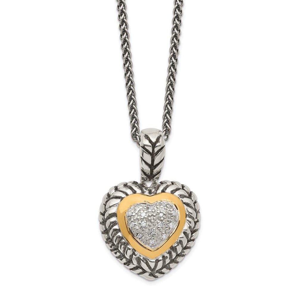Qtc542 18 In. Sterling Silver With 14k Gold Diamond Heart Necklace