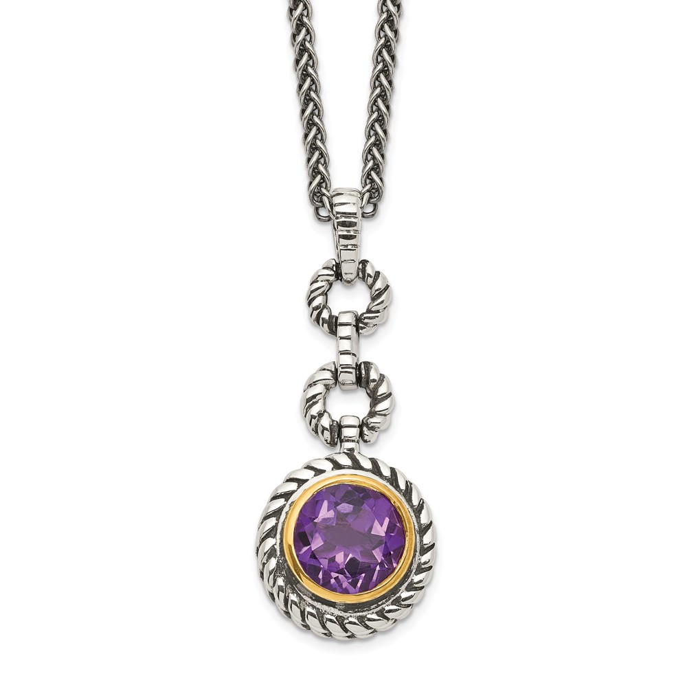 Qtc40 Sterling Silver With Gold-tone Flash Gold-plated Amethyst Necklace