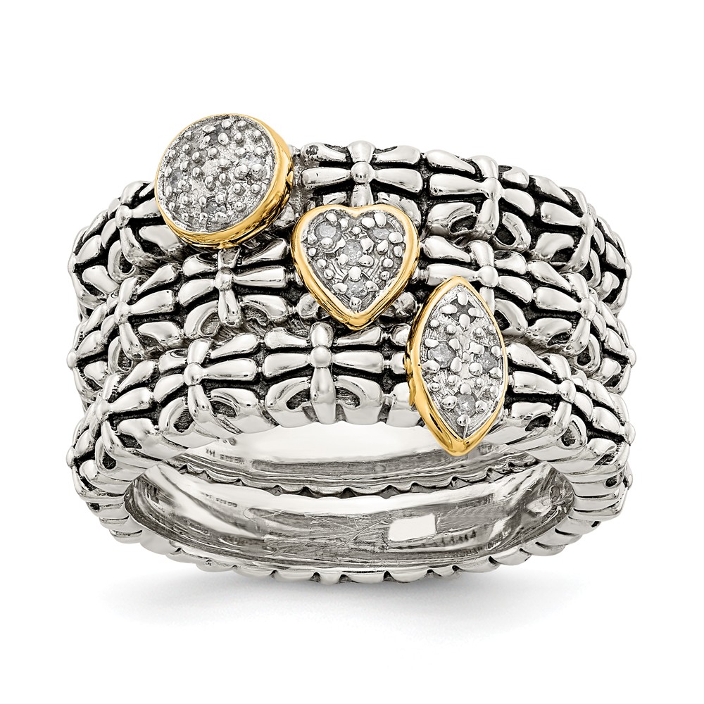 Qtc4-8 Sterling Silver With 14k Gold Diamond 3 Stackable Rings, Size 8