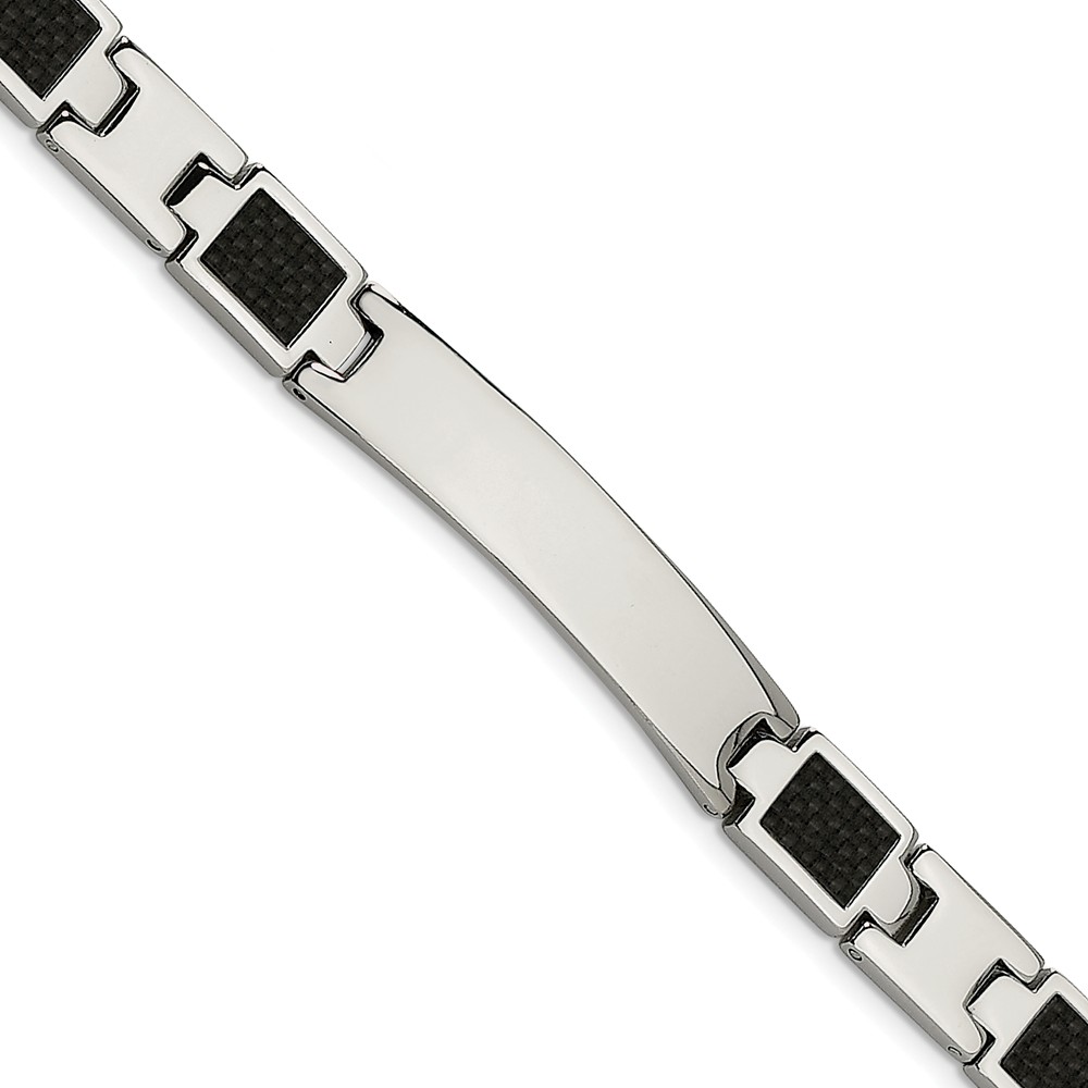 Srb120-8.5 Stainless Steel Polished Black Carbon Fiber Inlay 8.5in Bracelet, Size 8.5
