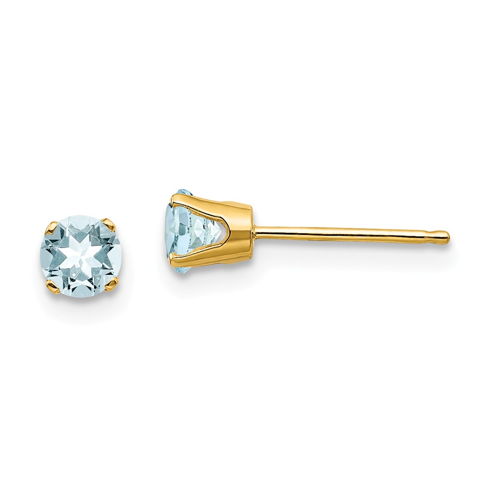 Xbe51 4 Mm 14k Yellow Gold March & Aquamarine Post Earrings