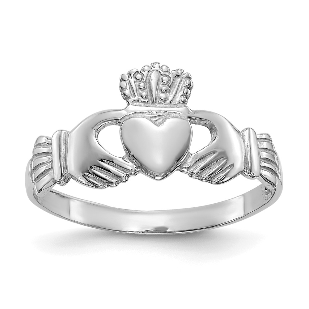 D3107 6 Mm 14k White Gold Ladies Claddagh Ring, Size 6.5