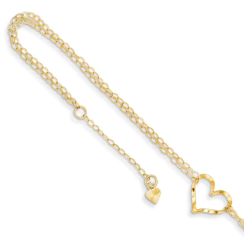 Ank173-9 9 In. 14k Yellow Gold Double Strand Heart With 1 In. Extension Anklet