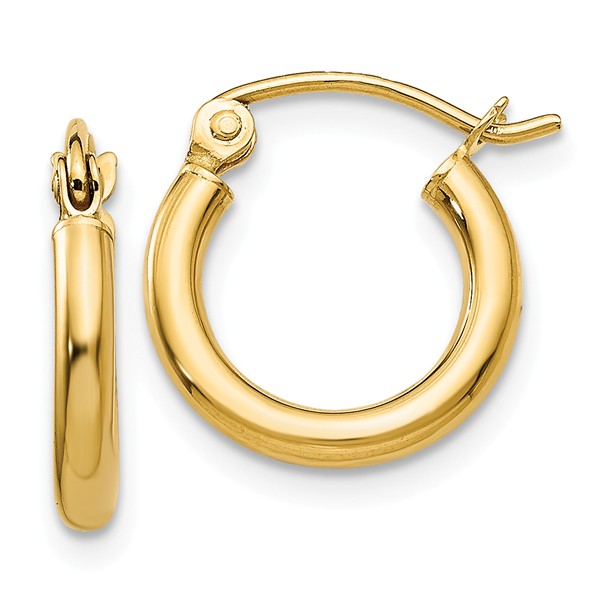 T918 14k Yellow Gold Polished 2 Mm Round Hoop Earrings