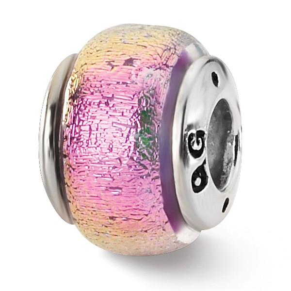 Reflection Beads Qrs1446 Sterling Silver Pink Dichroic Glass Bead