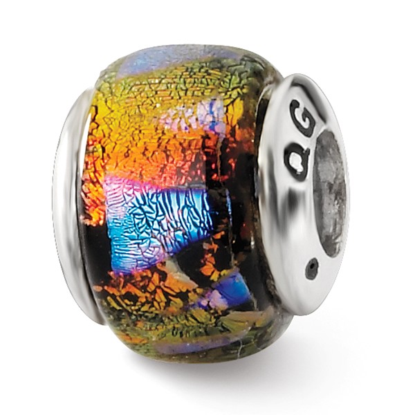Reflection Beads Qrs1468 Sterling Silver Orange Dichroic Glass Bead