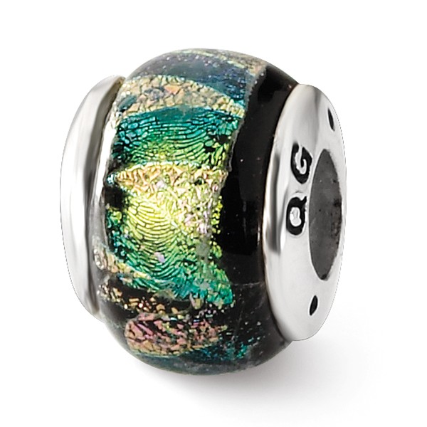 Reflection Beads Qrs1470 Sterling Silver Green Dichroic Glass Bead