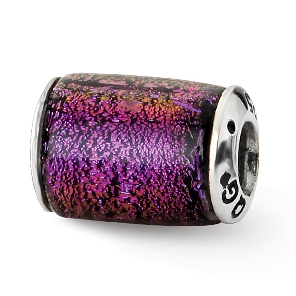 Reflection Beads Qrs1493 Sterling Silver Purple Dichroic Glass Barrel Bead