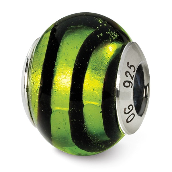 Reflection Beads Qrs1506 Sterling Silver Green & Black Italian Murano Bead