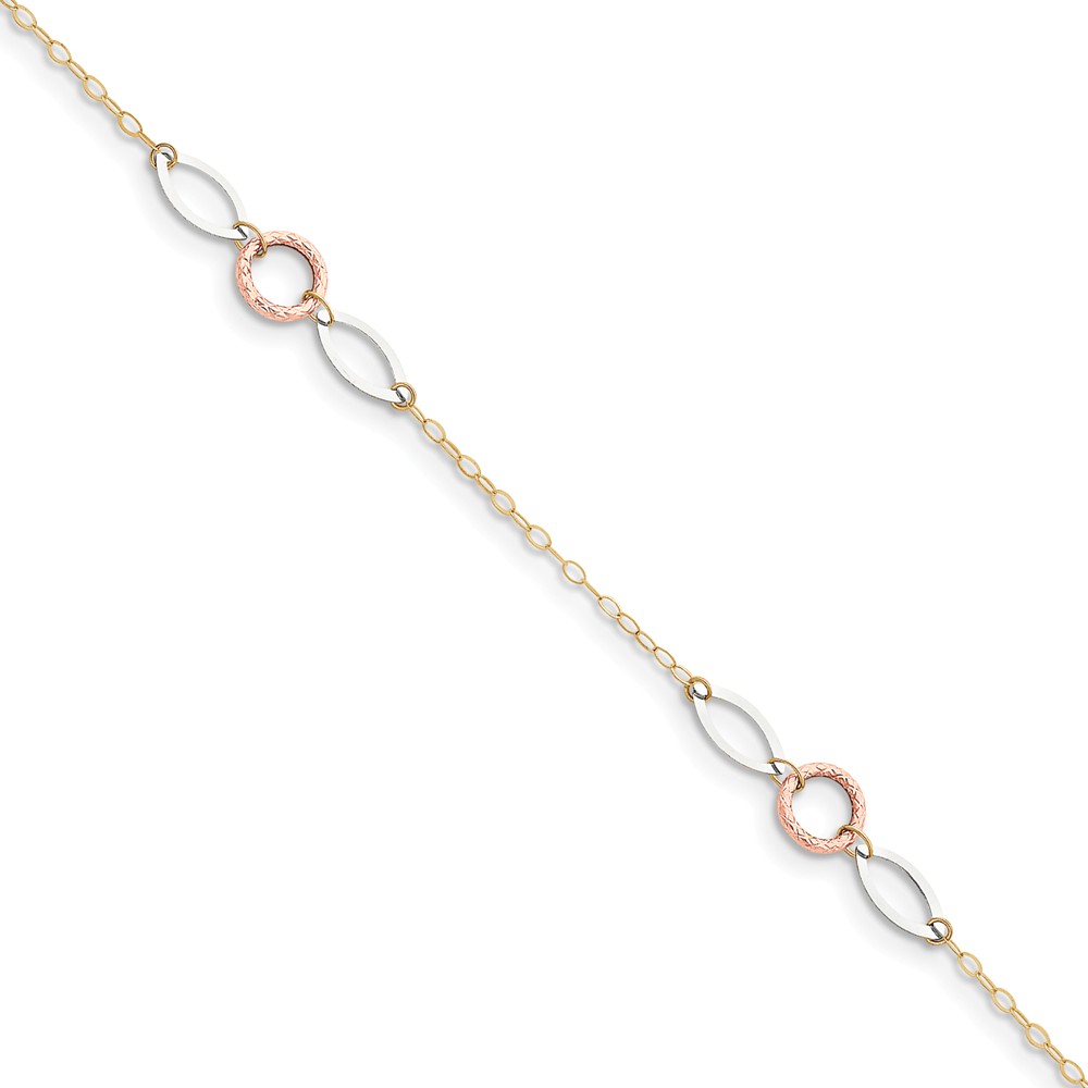 Ank222-10 9 In. 14k Tri-color Circle & Oval With 1 In. Extension Anklet