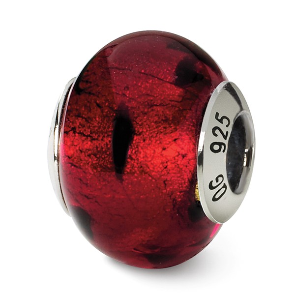 Reflection Beads Qrs1511 Sterling Silver Red & Black Italian Murano Bead