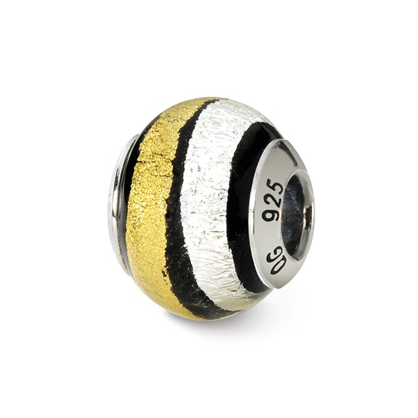 Reflection Beads Qrs1514 Sterling Silver Silver & Gold & Black Italian Murano Bead
