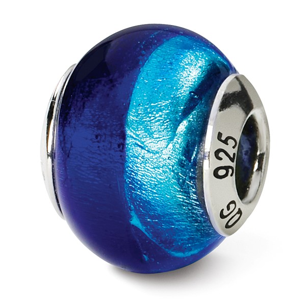 Reflection Beads Qrs1515 Sterling Silver Dark & Light Blue Italian Murano Bead