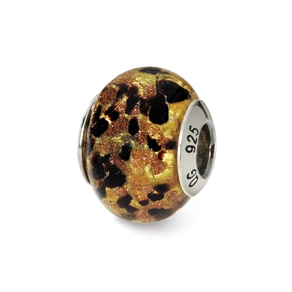 Reflection Beads Qrs1520 Sterling Silver Yellow With Gold & Black Italian Murano Bead