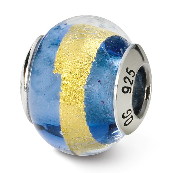 Reflection Beads Qrs1523 Sterling Silver Blue & Gold Italian Murano Bead