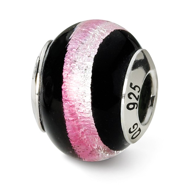 Reflection Beads Qrs1542 Sterling Silver Pink & Black Italian Murano Bead