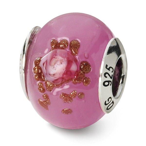 Qrs1565 Sterling Silver Pink, Red & Brown Italian Murano Bead