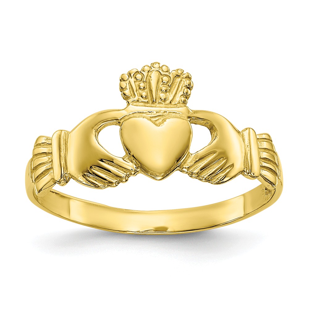 10d1863 9 Mm 10k Yellow Gold Polished Ladies Claddagh Ring, Size 7