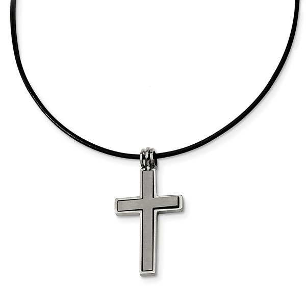 Tbn100-18 18 In. Titanium Leather Cord Cross Necklace