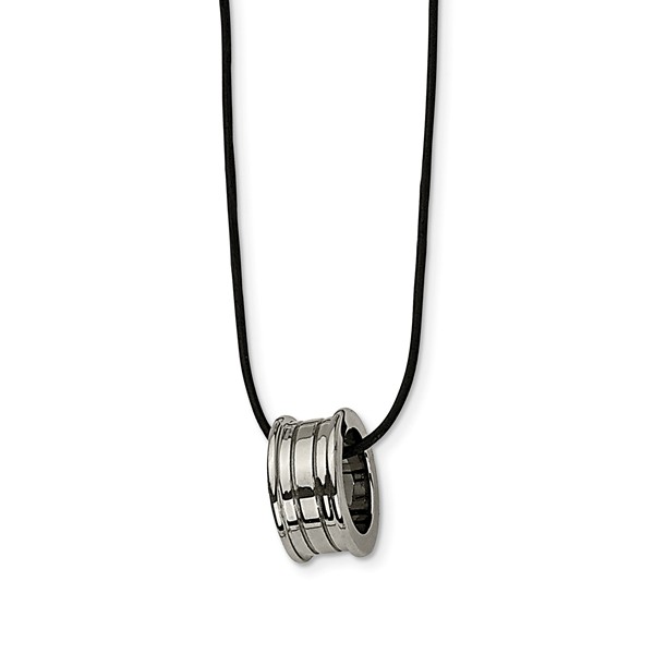 Tun107-18 18 In. Tungsten Polished Leather Cord Necklace