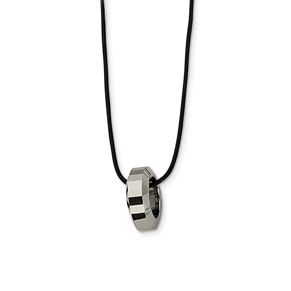 Tun110-18 18 In. Tungsten Polished Leather Cord Necklace