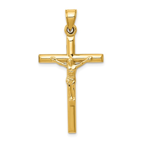 C3671 14k Yellow Gold Hollow Crucifix Pendant