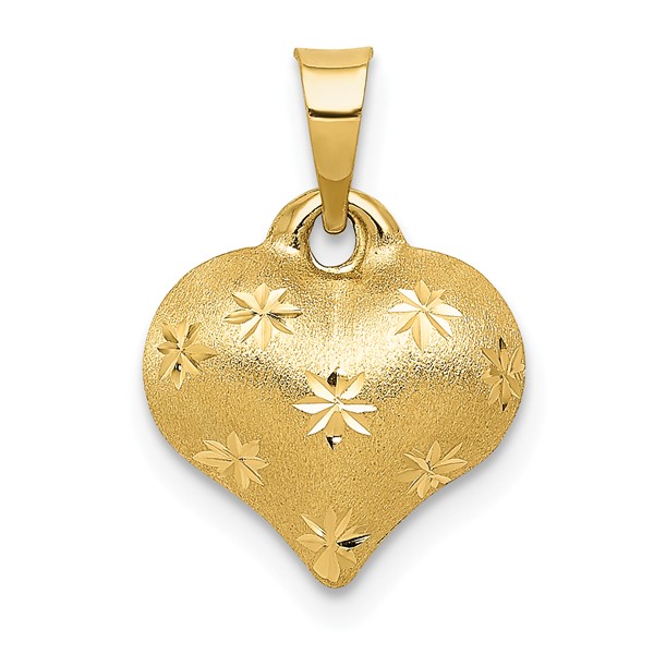 K2502 14k Yellow Gold Satin & Diamond Cut Puffed Heart Pendant