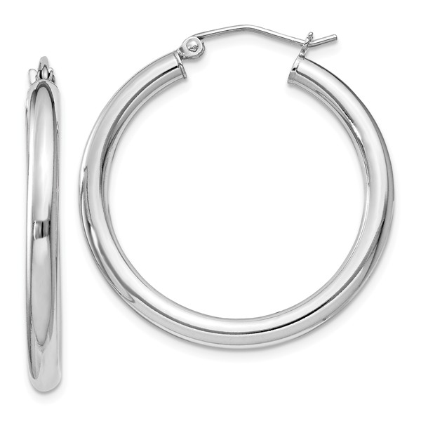 Reflection Beads Qe809 3 Mm Sterling Silver Rhodium-plated 3 Round Hoop Earrings