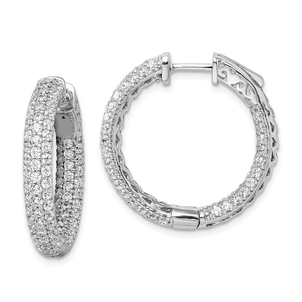 Qmp323 Sterling Silver Pave 1 In. Dia. Cz In & Out Hoop Earrings, Polished