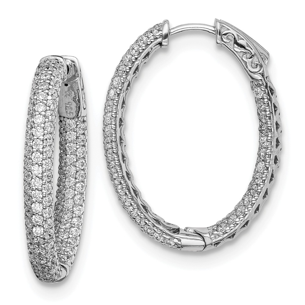 Qmp326 Sterling Silver Pave 0.81 In. Dia. Cz Hoop Earrings, Polished