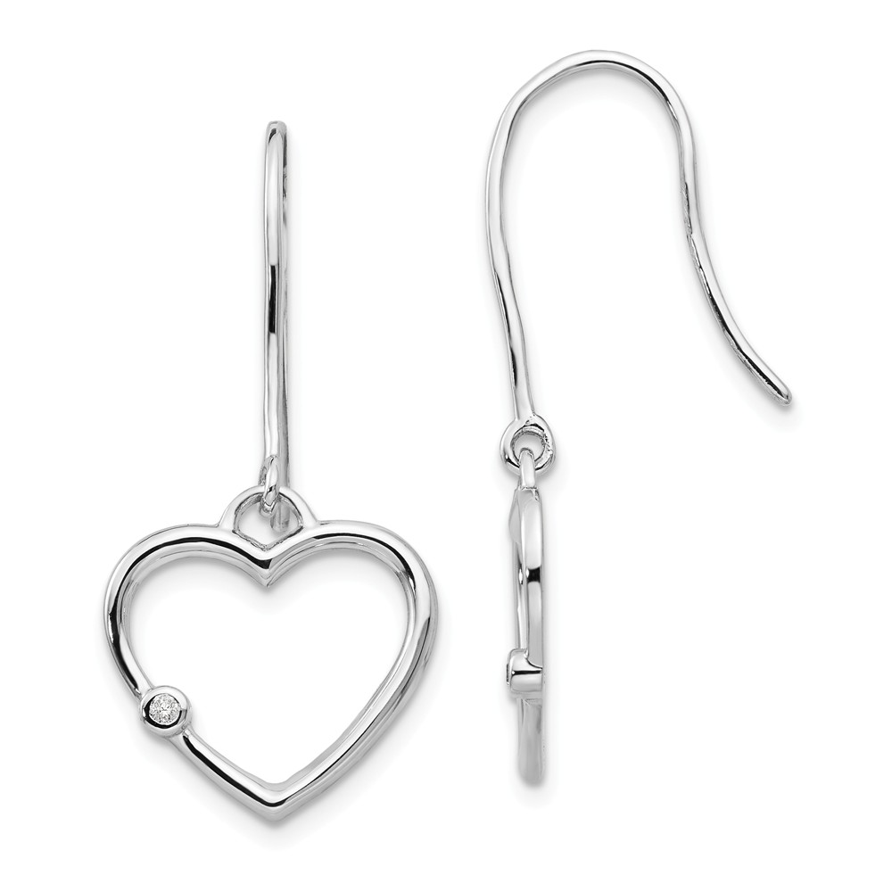 Qw311 Sterling Silver Diamond Heart Earrings - Polished