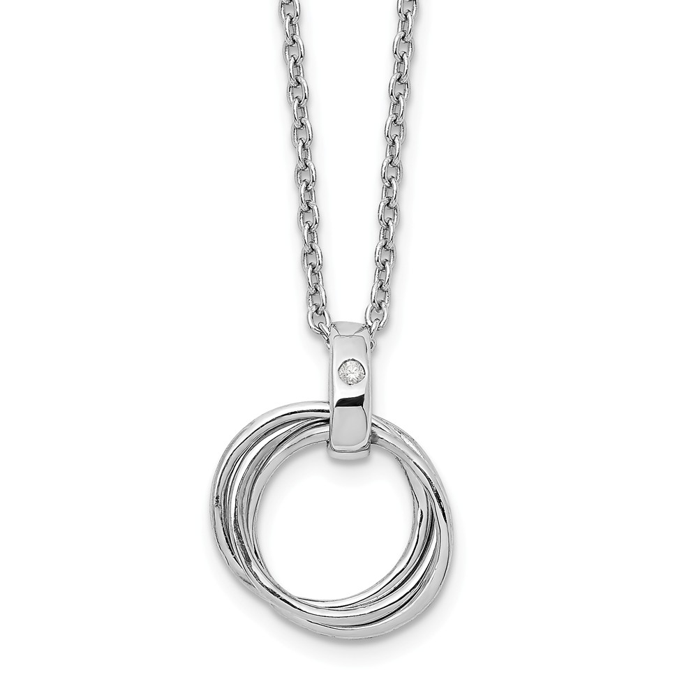 Qw328-18 18 In. Sterling Silver Three Ring Diamond Necklace, Polished