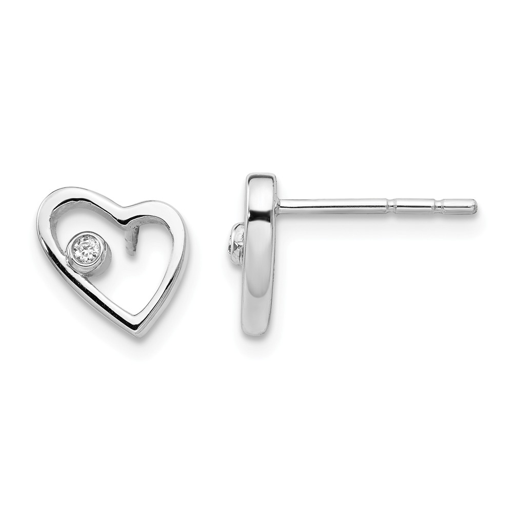 Qw155 Sterling Silver 0.02ct Diamond Heart Earrings, Polished