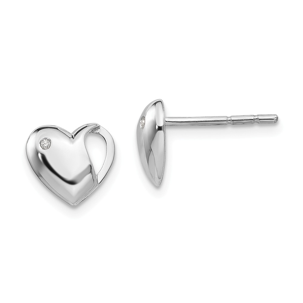Qw243 9 Mm Sterling Silver 0.01 Ct Diamond Heart Earrings, Polished