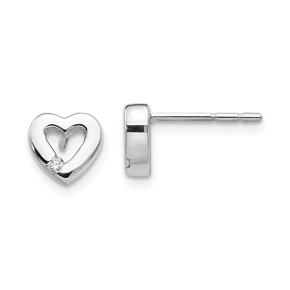 Qw162 Sterling Silver 0.04ct Diamond Heart Earrings - Polished
